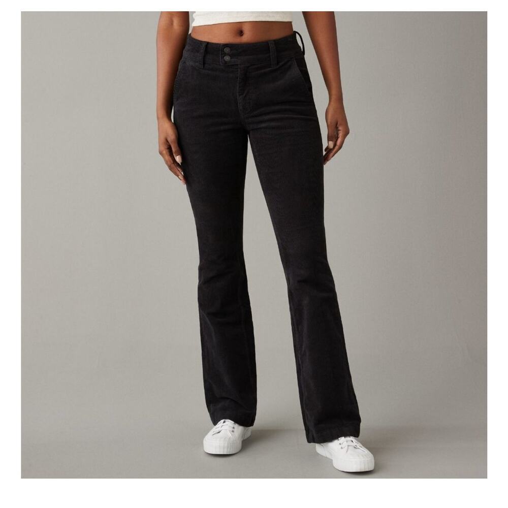 American Eagle Black Corduroy high rise kick boot pants womens size 6